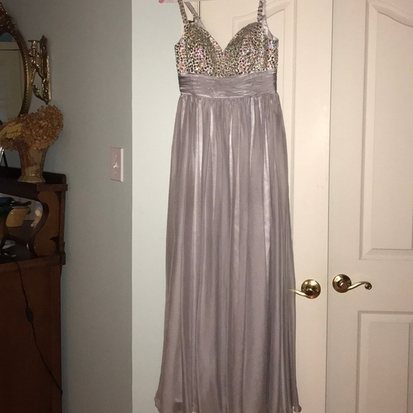 Silver Beaded Prom Dress - Picture 1 of 8